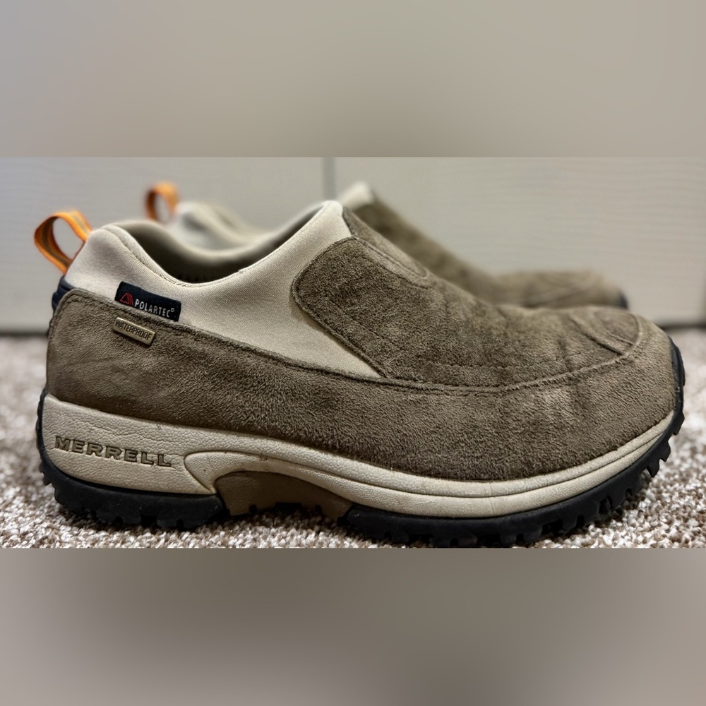 Merrell Polar Moc Waterproof Womens 8.5 Dark Taupe Suede Insulated Slip On Shoes - Picture 4 of 7